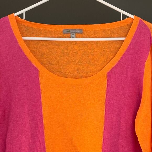 Hornytoad Colorblock Linen Sweater Women’s M Orange Pink Tab Sleeve Colorful - Picture 2 of 10
